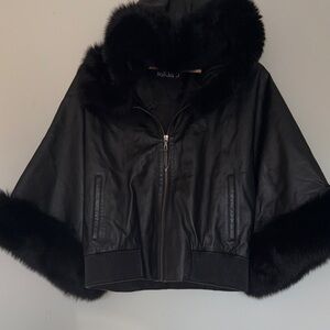 Mitchie’s Genuine REAL Black FOX Fur Trimmed leather Jacket